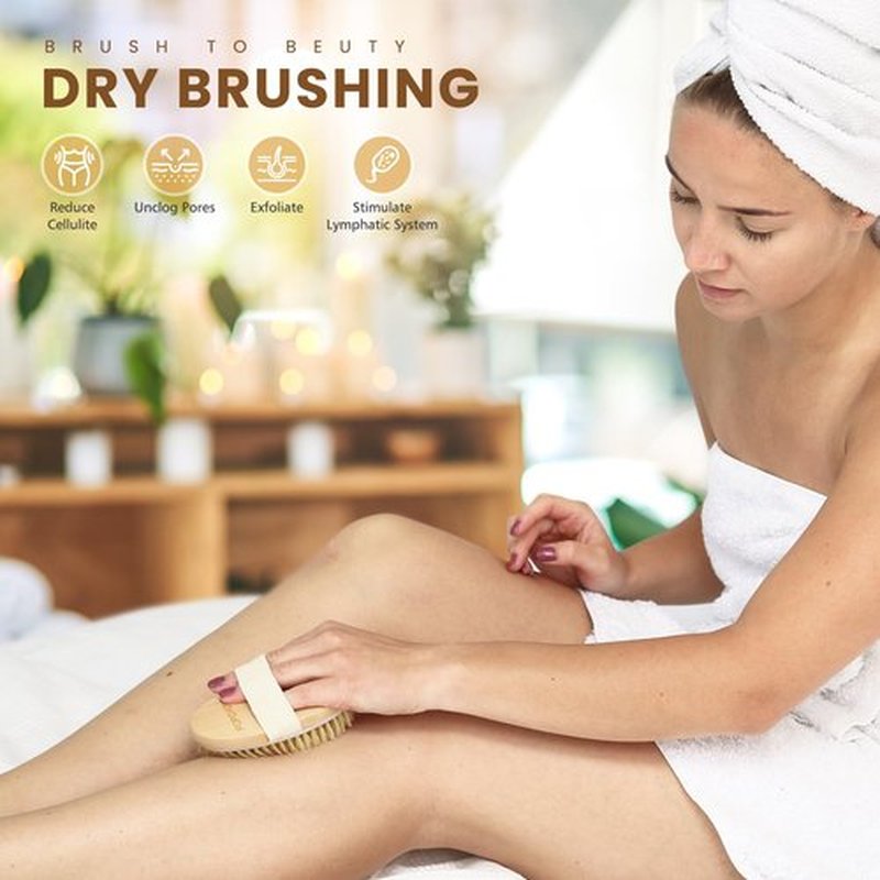 POPCHOSE Dry Brushing Body Brush, Dry Brush for Body, Natural Bristle Dry Skin Exfoliating Brush Body Scrub for Flawless Skin, Cellulite Reduction, Lymphatic Drainage and Blood Circulation Improvement