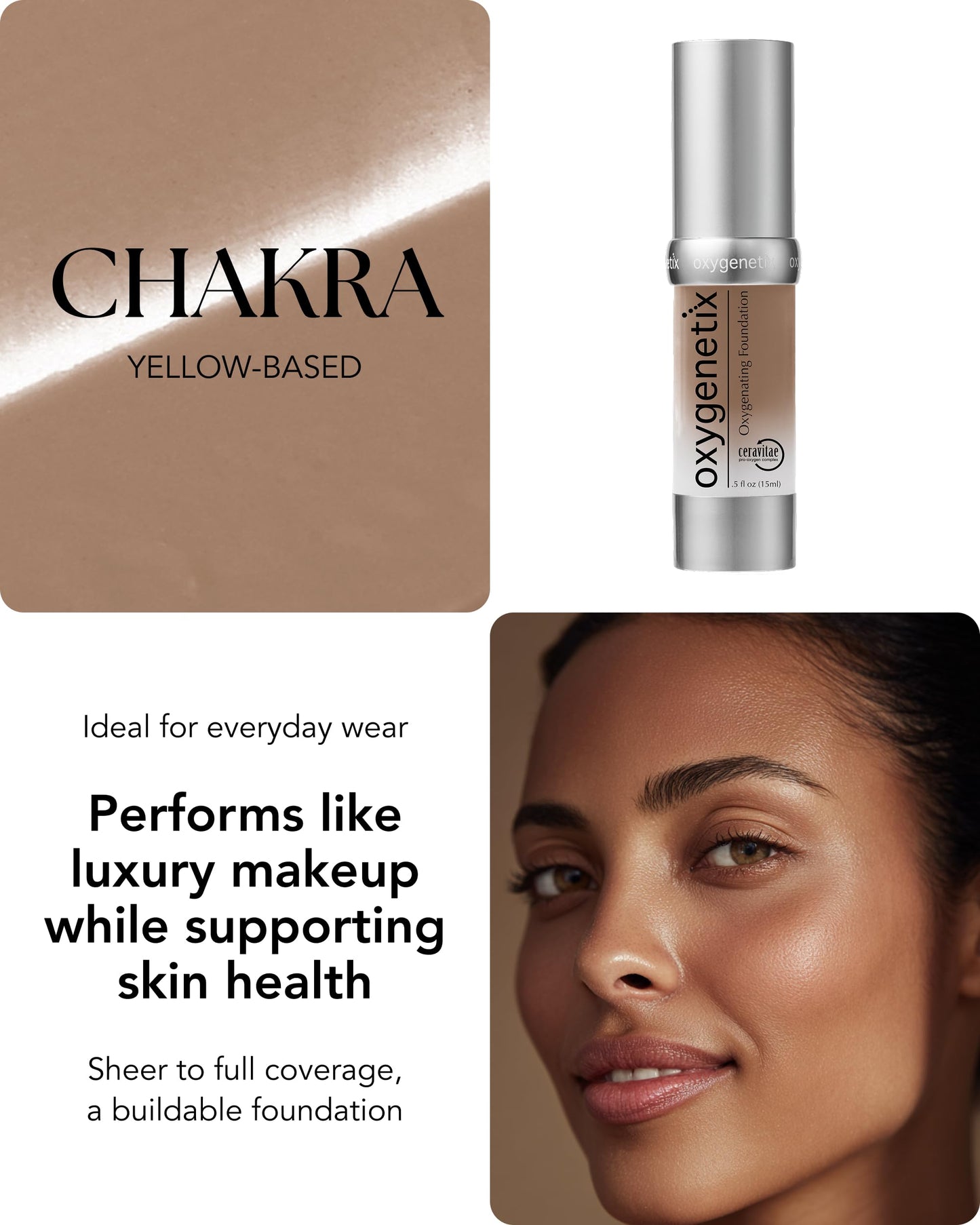 Oxygenetix Oxygenating Foundation – Chakra | Breathable Makeup for Face | Buildable Coverage with Weightless Feel | Longwear Foundation for Women | Safe for Sensitive or Laser-Treated Skin