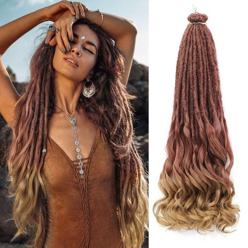 Aguacor Loose Wave Dreadlocks Synthetic French Curly Single Ended Dreadlock Extensions 24inches 10 Strands Thin Soft Spanish Curly SE Dreadlock Extensions for Women (10 Strands, R27)