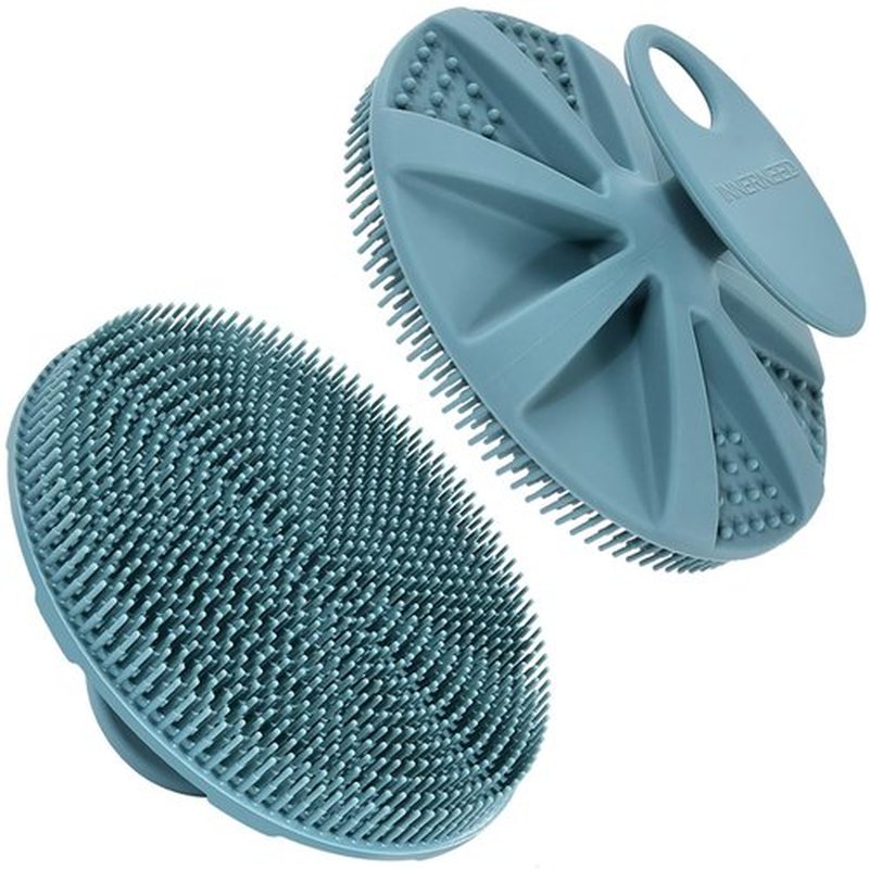 INNERNEED Food-grade Soft Silicone Body Scrubber Shower Brush Handheld Cleansing Skin Brush, Gentle Exfoliating and Lather Well (Dark Green)