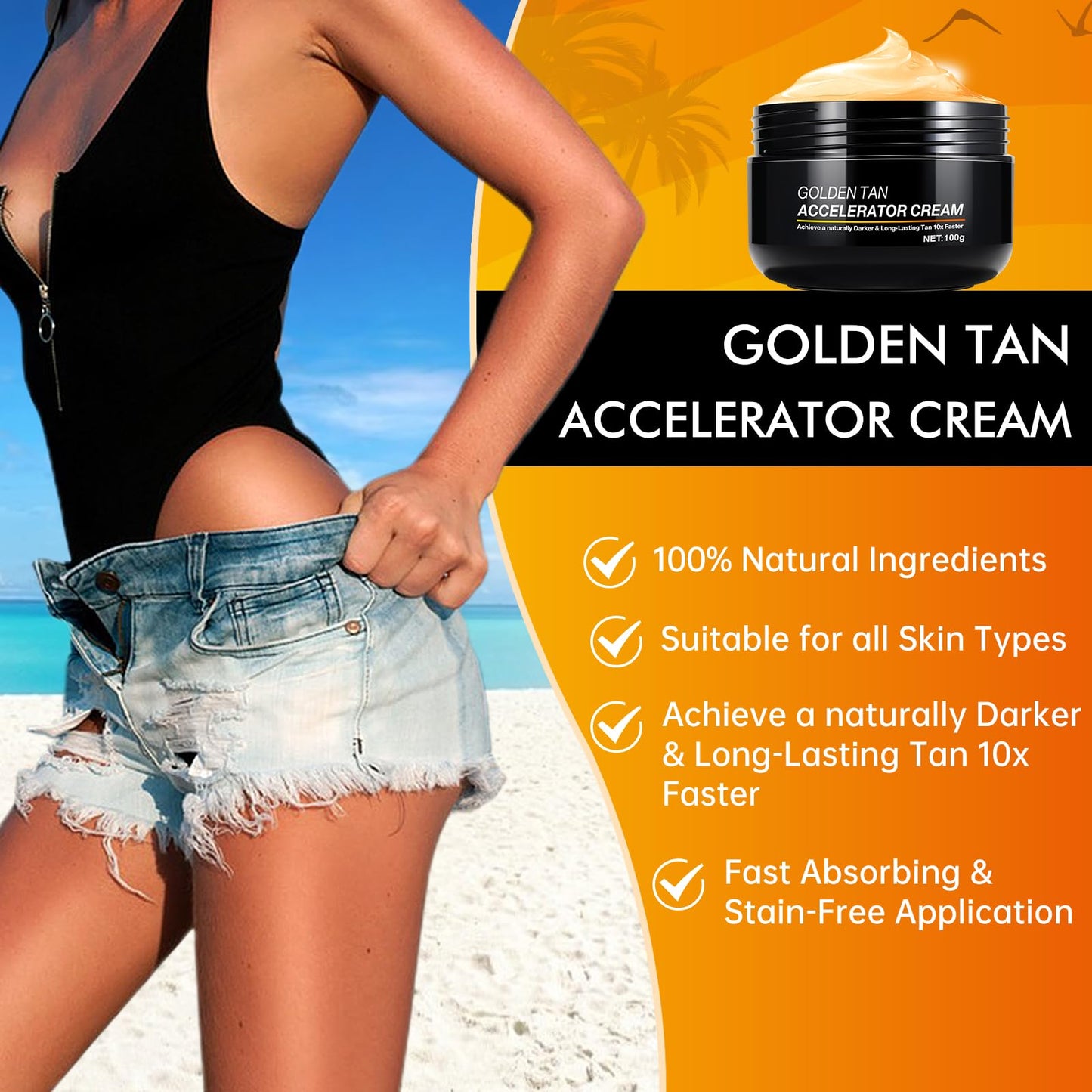 Tan Accelerator Cream 3.5oz | Natural Tanning Lotion for Face & Body | Indoor & Outdoor Use, Fast-Absorbing, Hydrating Formula | Vegan & Cruelty-Free