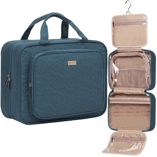 NISHEL Travel Toiletry Bag for Women Large Capacity, Travel Essentials Organizer, Hanging Makeup Case for Accessories, Cosmetics, Toiletries, Lake-Blue