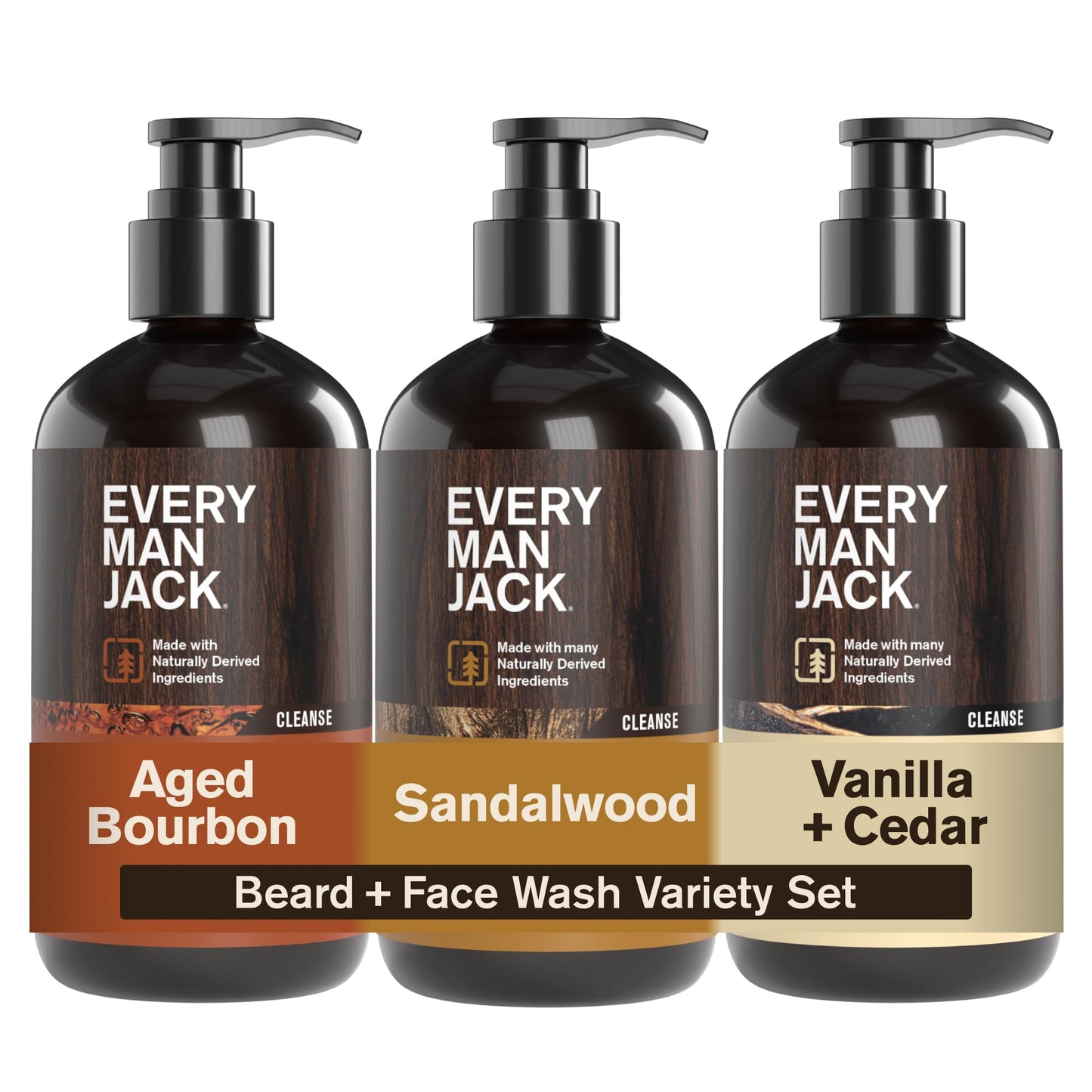 Every Man Jack Beard + Face Wash for Men, Full Size Variety 3-Pack