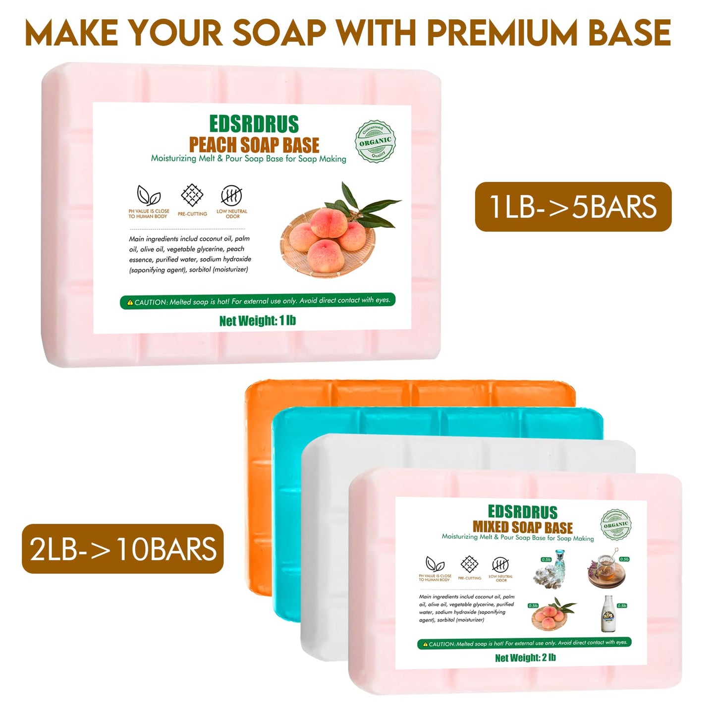 EDSRDRUS 4lb Scent Soap Base DIY Handmade with Aloe Vera & Coconut Oil, Moisturizing Melt and Pour Soap Base
