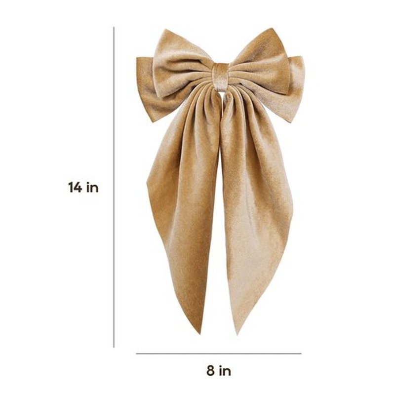 2pc Velvet Khaki Ribbon Hair Bows with Long Tail For Women Girls Oversized Bow-Knot French Hair Barrette Clips Clamp Fall Winter Early Spring Ponytail Holder Decorative Accessories