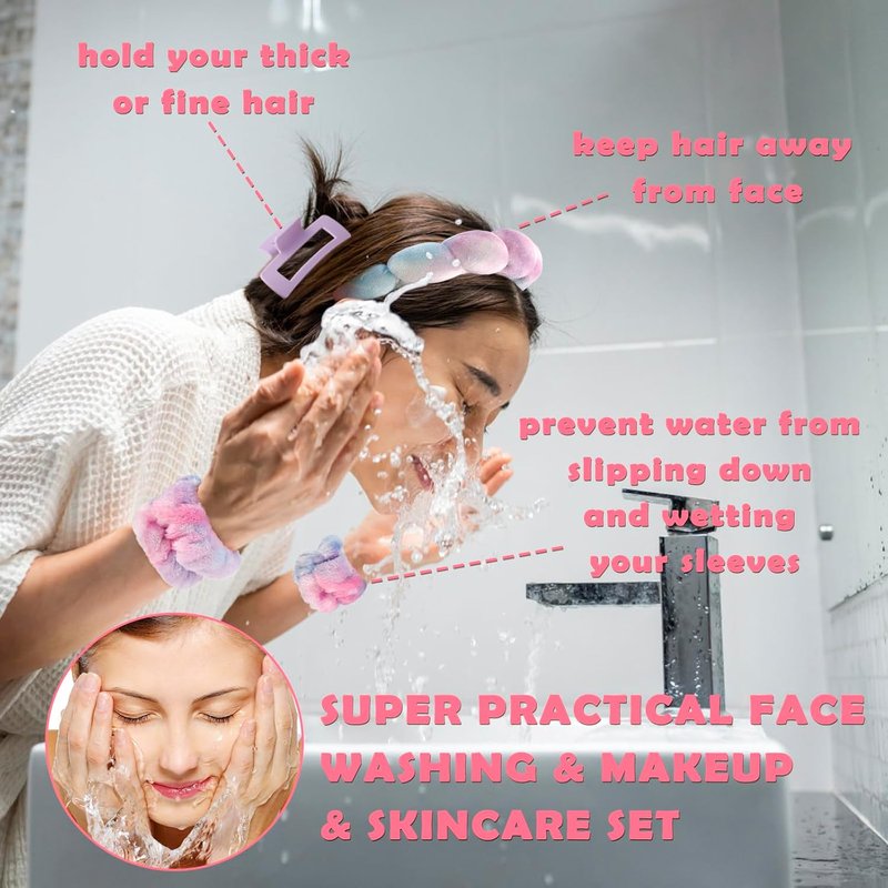 Canitor Spa Headbands Set - Non-Slip Makeup Headbands & Wrist Towels for Skincare | Cute Teen Girl Gifts