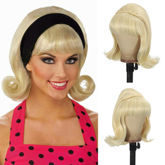 Sabosi Blonde Beehive Wig Women Vintage Retro Wig 50s 60s 70s Wig with Bangs for Women Synthetic Hair for Halloween Costume Party