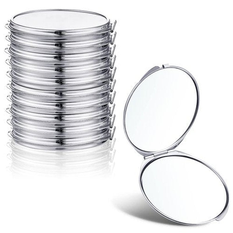 Yalikop 8 Pcs Compact Mirror Bulk with 1X 2X Magnification Double Sided Mini Travel Makeup Mirror Small Portable Pocket Mirror Folding Round Purse Compact Mirrors for Women Bridesmaid Gifts(Silver)