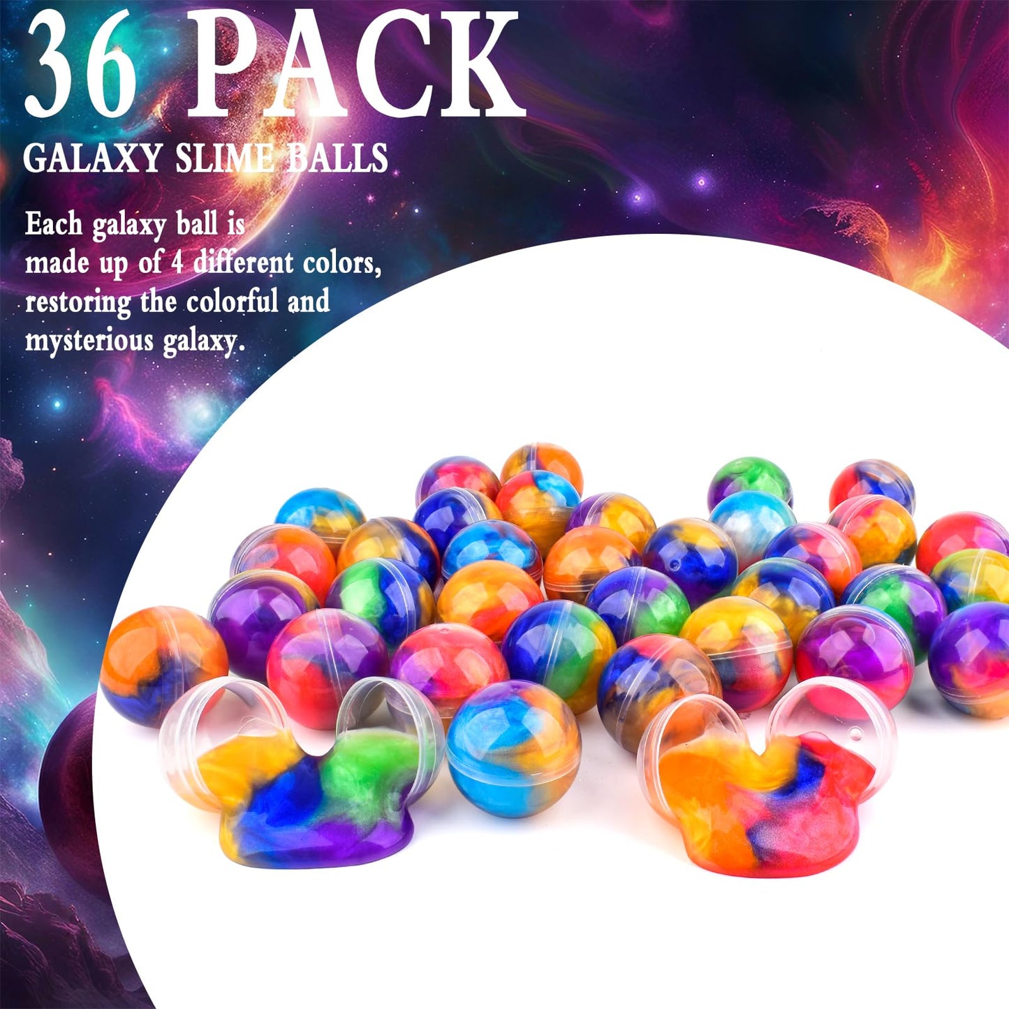 36 Pack Galaxy Slime Party Favors, Non-Sticky, Stress Relief Treasure Box Toys for Classroom Prizes, Easter Basket Stuffers Student Gifts Goodie Bags Egg Fillers for Kids Boys Girls 4-8, 8-12