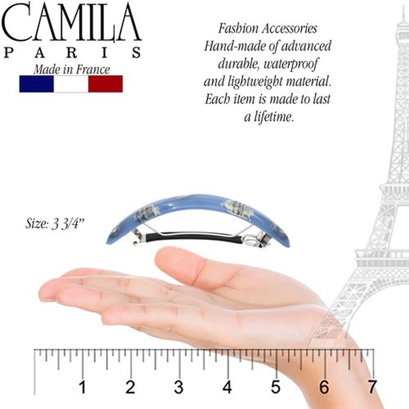 Camila Paris CP3333 French Hair Barrette Clip for Girls, Blue, Rubberized Metal Clasp Strong Hold Grip Hair Clips for Women, No Slip Durable and Styling Girls Hair Accessories, Made in France