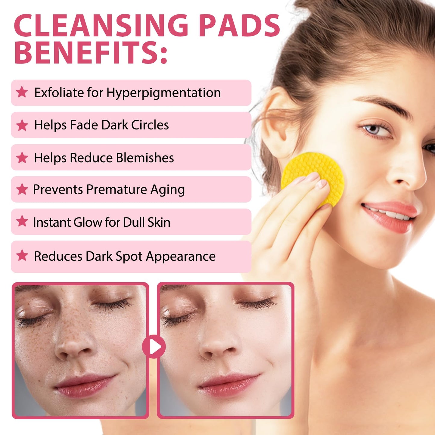 Tooffi Turmeric Cleansing Pads for Face,40PCS Turmeric Kojic Acid Cleansing Pads,and Body with Vitamin B5 Vitamin C for Body's Skin