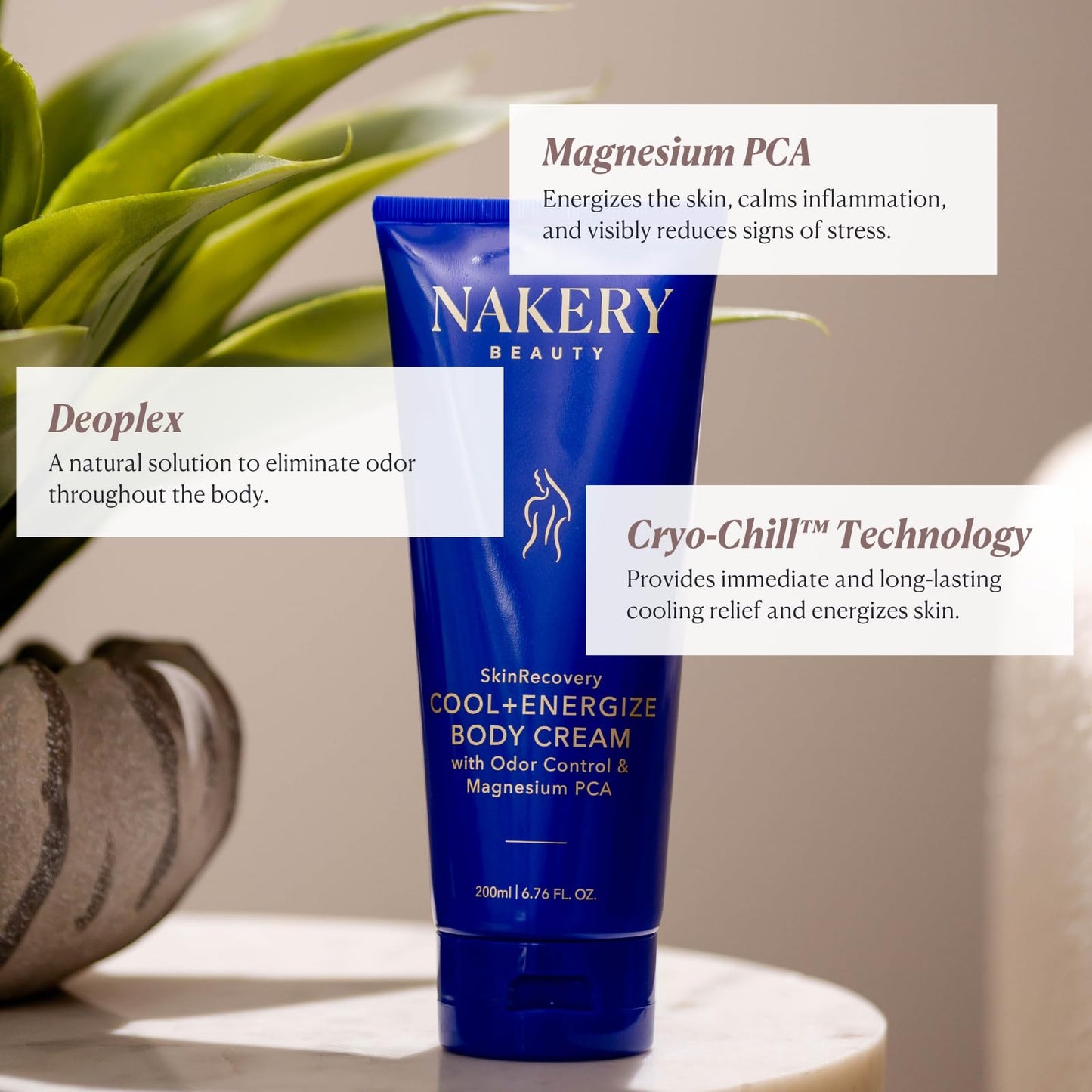 Nakery SkinRecovery Cool + Energize Cooling Body Cream, Magnesium Body Lotion for Hot Flashes, Firming Moisturizer with Menthol and Caffeine, Calming Skincare for Women 50+, Made in USA