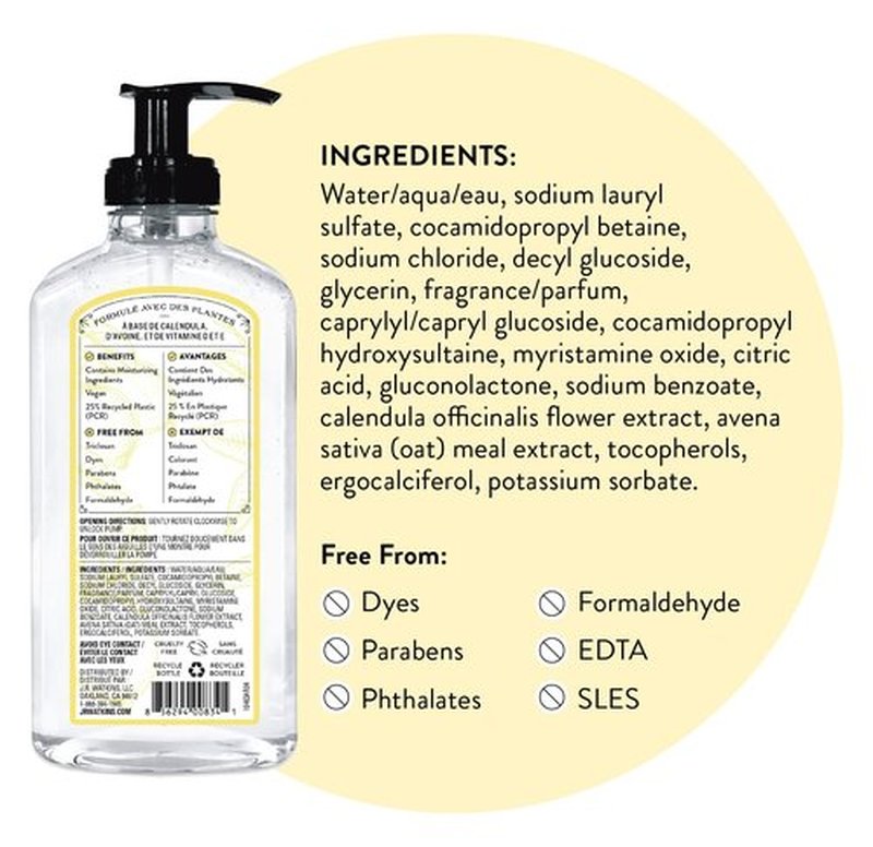 J.R. Watkins Liquid Hand Soap With Dispenser, Moisturizing Hand Soap, Alcohol-Free Hand Wash, Cruelty-Free, Liquid Soap For Bathroom or Kitchen, Lemon, 11 Fl Oz, 3 Pack