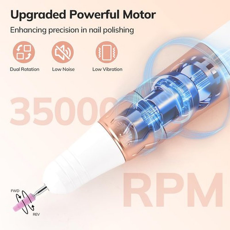 Lavinda Nail Drill,Cordless Electric Nail Drill Professional 35000RPM Electric Nail File Set for Acrylic Gel Dip Powder Nails,Portable Rechargeable Nail Drill Machine Manicure and Pedicure Kit