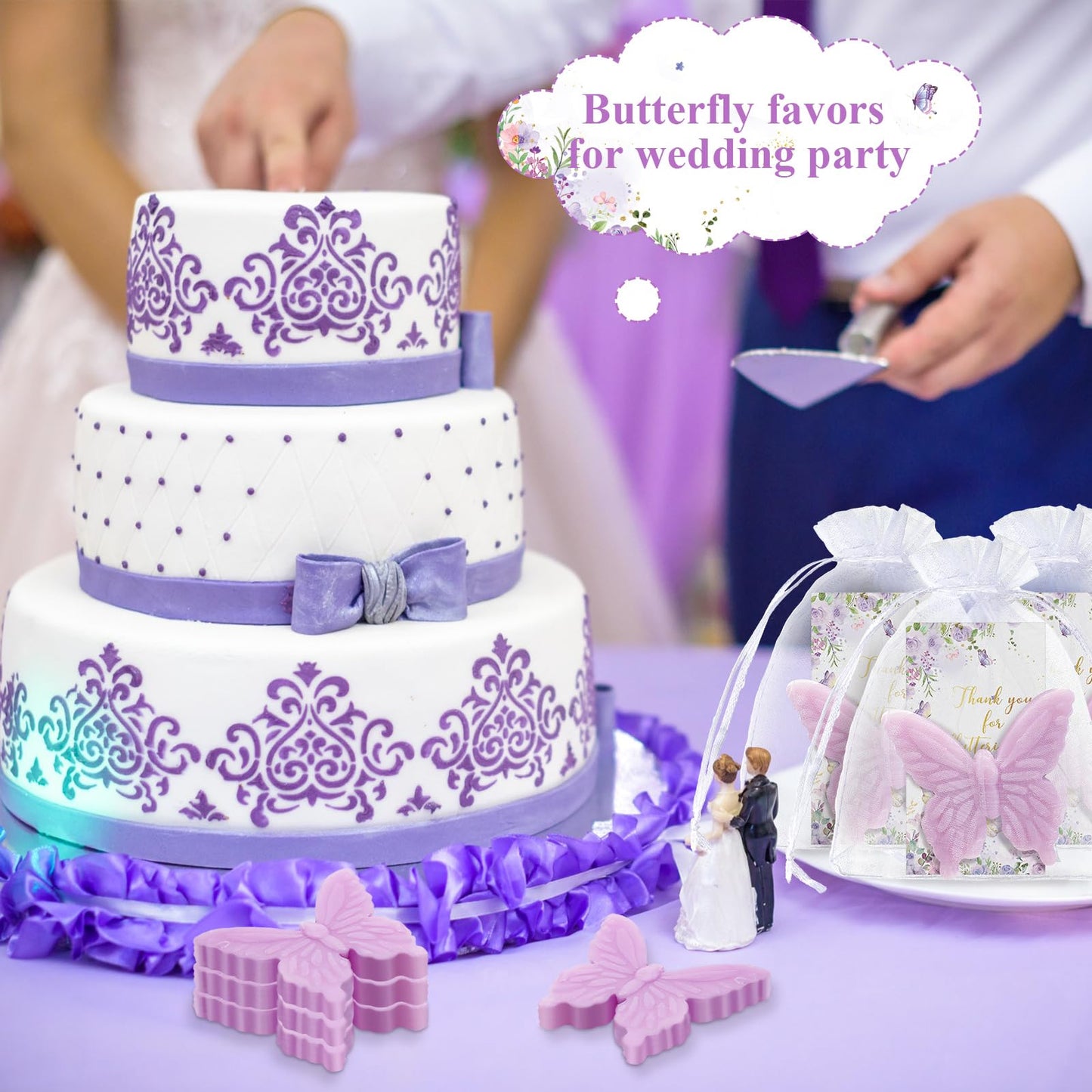 Dunzy 100 Set Butterfly Theme Baby Shower Favors for Guests Butterfly Soap Gifts with Thanks You Card Baptism Gender Reveal Party Wedding Favors Decorations Engagement Souvenirs (Purple)