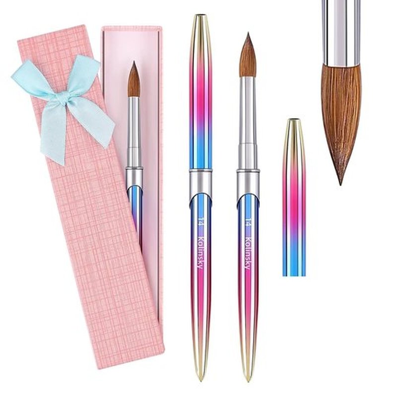 GSWOI 100% Kolinsky Acrylic Nail Brush(size 14), Acrylic Powder Brush for Nail Art 3D Round Shape, Nail Brushes for Acrylic Application