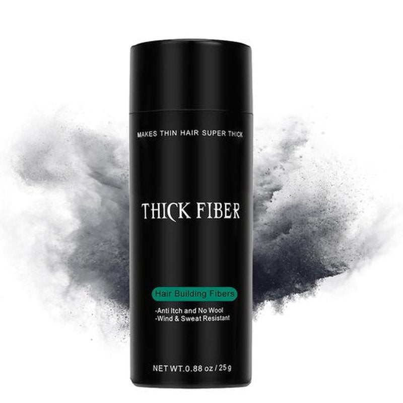 THICK FIBER Hair Fibers for Thinning Hair & Bald spots (BLACK) - 25g Bottle - Conceals Hair Loss in Seconds - Hair Powder for Women & Men