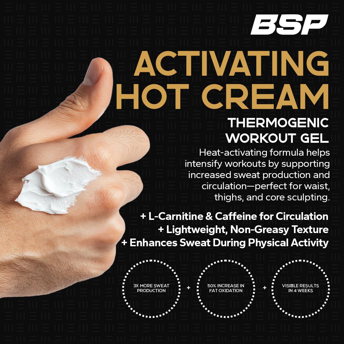 Benavidez Activating Hot Cream – Sweat Enhancer & Fat Burner Gel with L-Carnitine & Caffeine – Thermogenic Workout Cream for Belly, Waist & Thighs – Cellulite & Body Sculpting Support – 200g