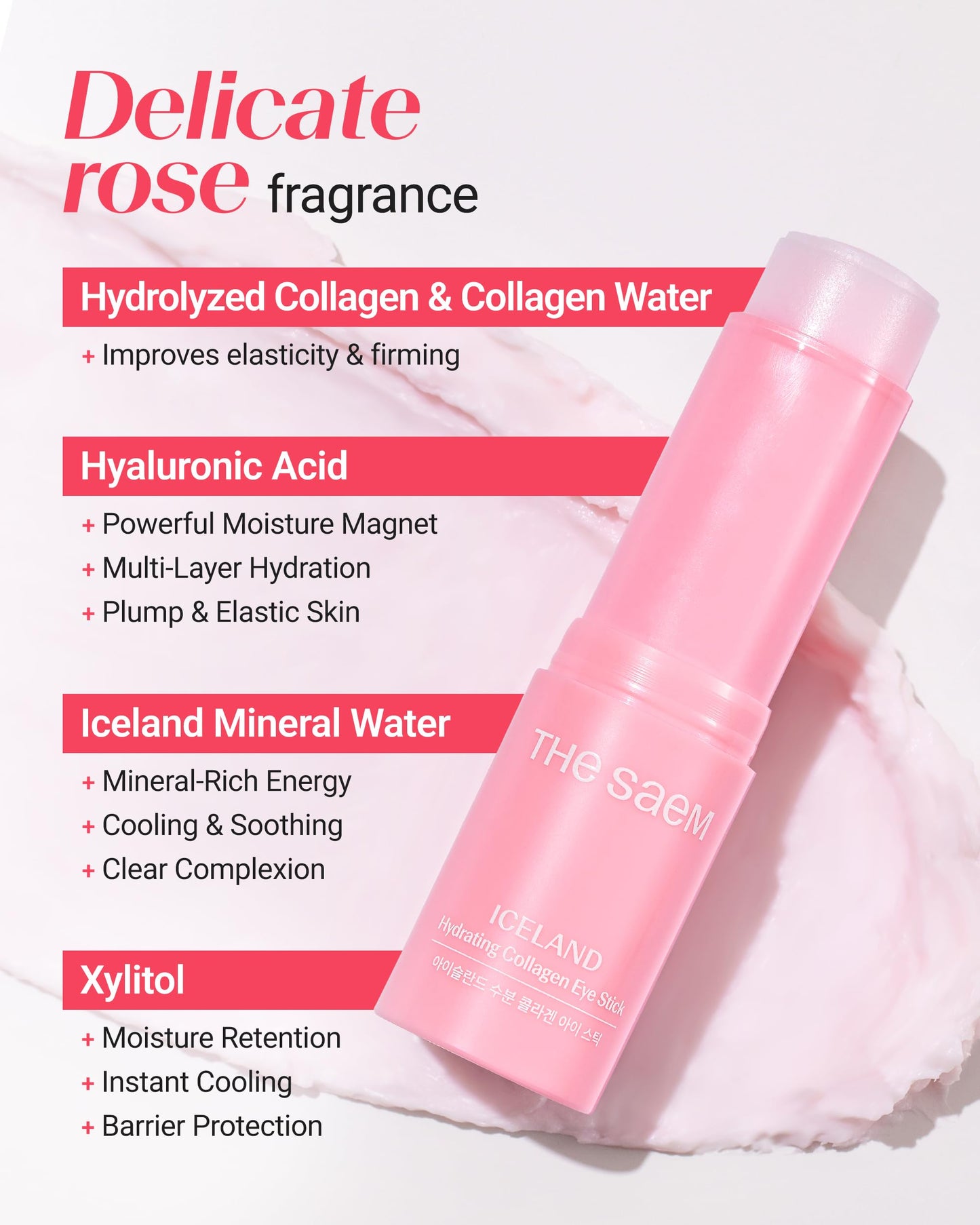 THESAEM Iceland Hydrating Eye Stick 3-Pack Set with Cute Bear Keyring - Cooling Balm Trio for Dark Circles, Wrinkles & Puffiness – Peptide & Collagen Under Eye Treatment - K-Beauty Gift Set