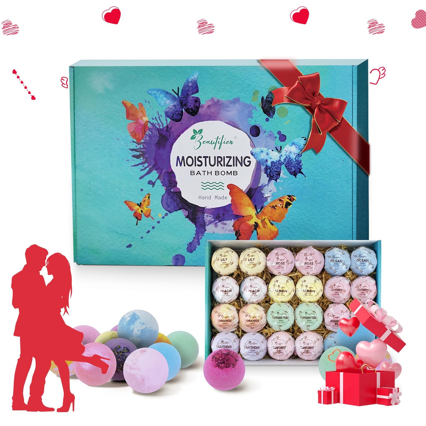 Beautifier Life Dry Skin Moisturizer Bath Bombs Gift Set 24, with Relaxing Scents Made from Essential Oils for Bubble and Spa Bath, Handmade Christmas Gifts for Her/Him, Wife, Girlfriend