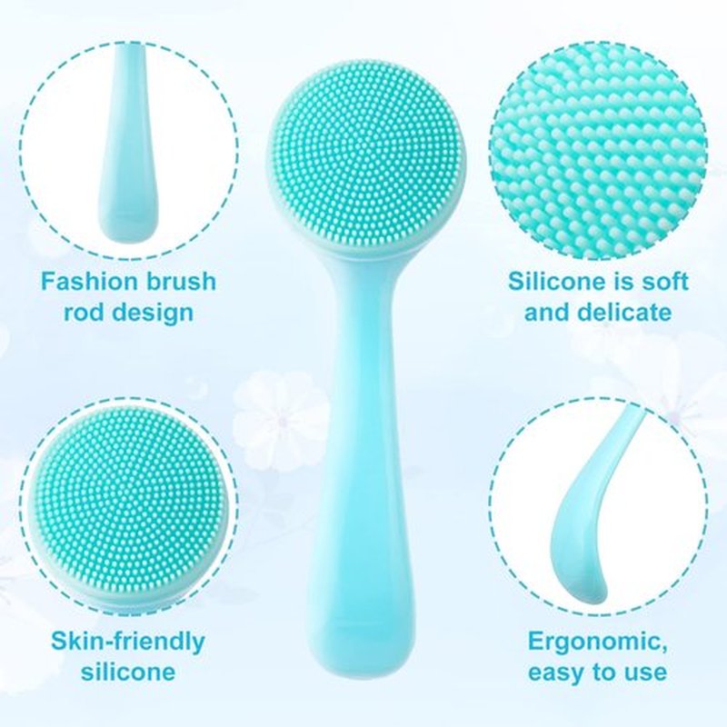 HINZIC 4 Pack Silicone Manual Facial Cleansing Brush, Skin Friendly Waterproof Face Cleaning Scrubber Exfoliator Cleanser for Blackheads Whiteheads Makeup Residues Removal- 2 Blue & 2 Pink