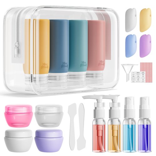 Muslish 21 Pack Travel Bottles for Toiletries, Leak-Proof TSA Compliant Silicone Travel Size Containers for Shampoo and Conditioner, BPA Free with Toiletry Bag (Yellow)