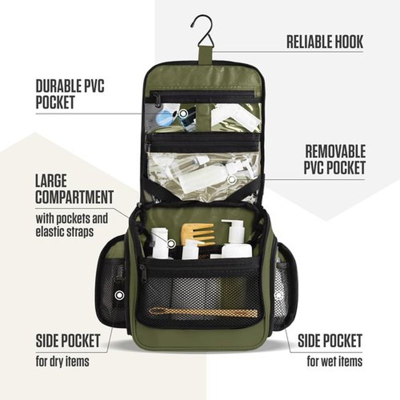 VENTURE 4TH Hanging Travel Toiletry Bag for Women & Men - Travel Organizer with Expandable Compartments & Removable Clear Pouch for Toiletries (Forest Green)
