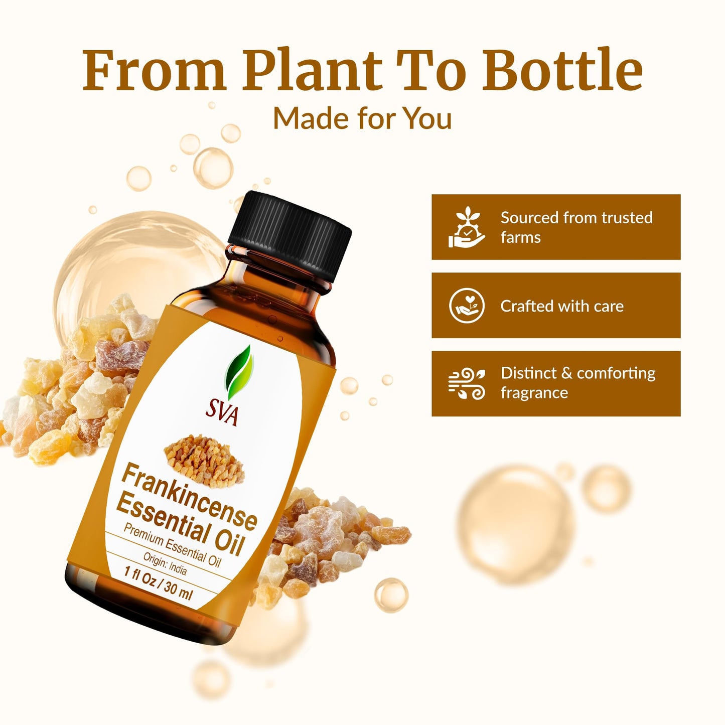 SVA Frankincense Essential Oil – 1 Fl Oz – for Diffuser, Skin & Hair Care – Ideal for Massage & DIY Blends – with Dropper
