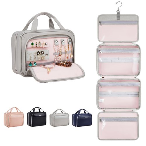 OlarHike Travel Toiletry Hanging Bag Waterproof Bags, Makeup, Toiletries, Jewelry, Travel Essentials 3 in 1 Packing Organizers, Cosmetic Travel-Sized Container, Medium Capacity for Women Grey