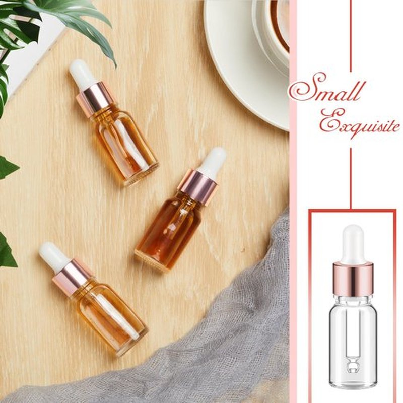 Didaey 100 Pcs Mini Glass Dropper Bottle Bulk, 10 ml Rose Gold Clear Essential Oil Dropper Bottles Small Tincture Empty Bottles Sample Containers Perfume Liquid Vials with Cap for Traveling