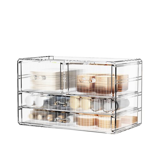 ZHIAI Stackable Storage Drawers, Acrylic Bathroom Counter Organizer Clear Makeup Organizers for Vanity, Kitchen Cabinets, Bathroom, Undersink, Home Organization and Storage (4 Drawers, Pattern D)