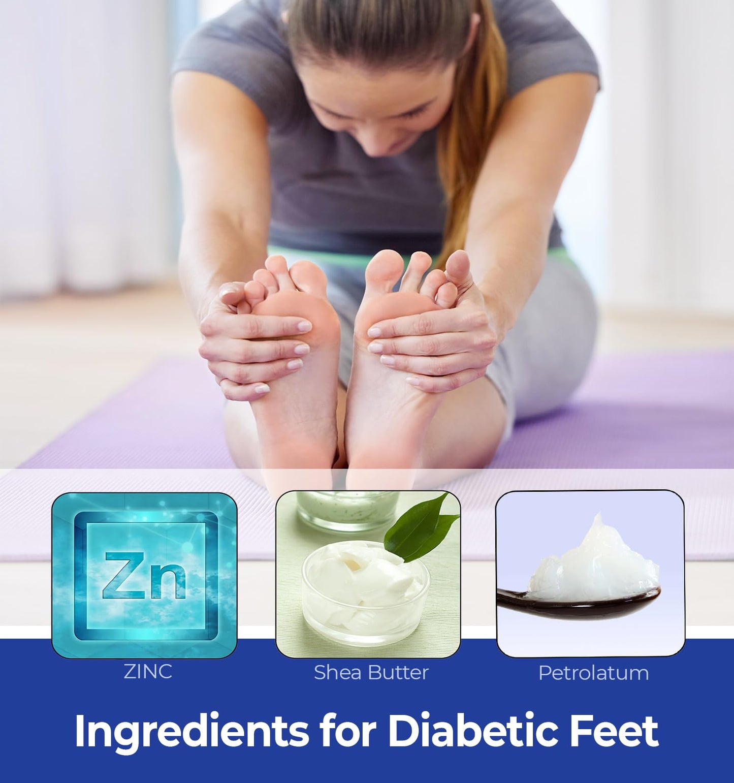 EASE-Z Diabetic Foot Cream. Clinically Proven Ingredients and ZINC Relieve Dry, Cracked, Callused Feet and Hands. Soothes Pain and Burning. Shea Butter moisturizes. Fast-Acting, Long-Lasting. 4.4 oz.