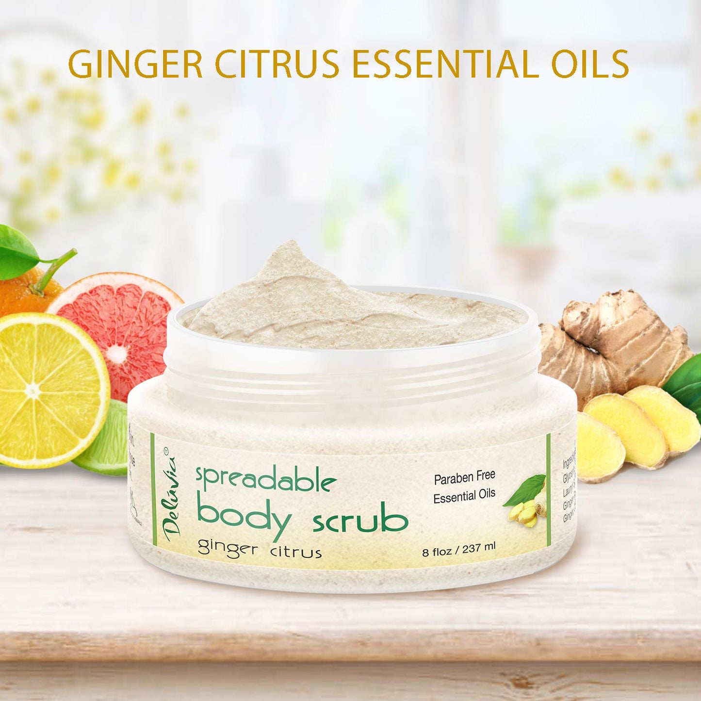 Deluvia Moisturizing Body Scrub with Ginger Citrus Essential Oils &; Dead Sea Minerals, 2-Pack