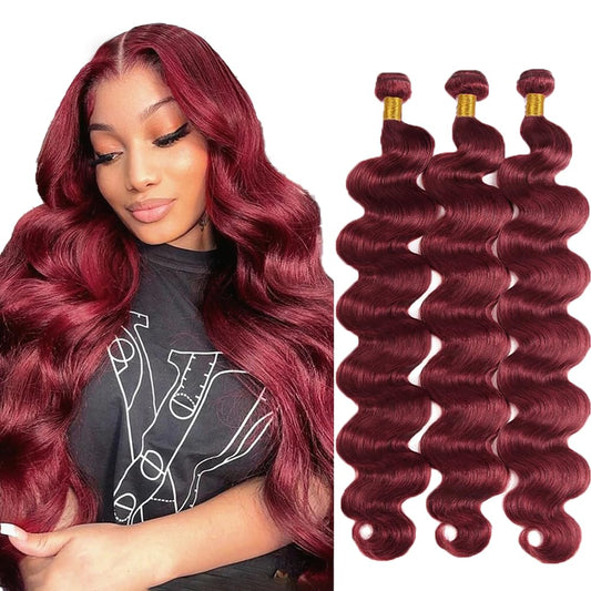 Burgundy Human Hair Bundles 99J Body Wave Human Hair Bundles Brazilian Unprocessed Virgin Hair 3 Bundles 12 12 12 Inch 99J Body Wave Bundles Wine Red Bundles Human Hair Extensions