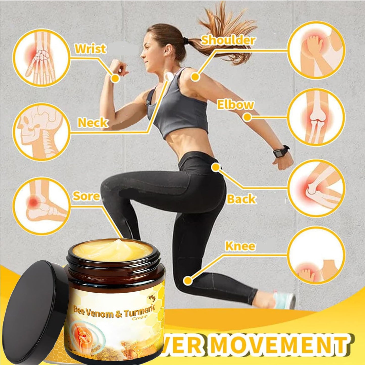 OSFRIAGE Bee Venom Turmeric Joint Cream, Professional Bee Venom Joint Gel, Bee Venom Joint and Bone Cream for Back, Knee, Hands, Neck, Feet -60ML (2PCS)