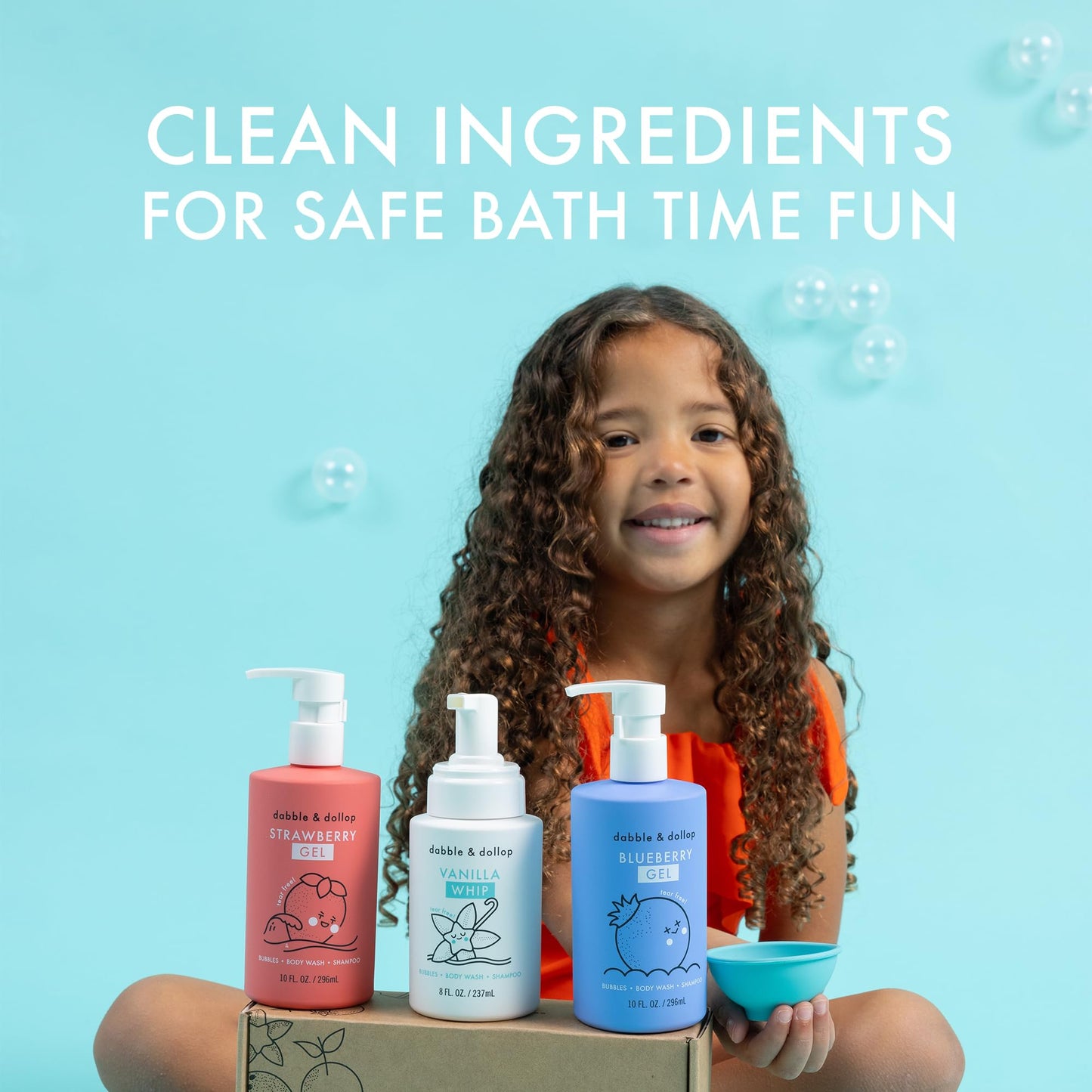 Dabble & Dollop USA Kids 3-in-1 Body Wash, Shampoo & Bubble Bath Variety Set – Strawberry, Blueberry & Vanilla, Tear-Free, Gentle, Hypoallergenic and Safe for Sensitive Skin (Pack of 3)
