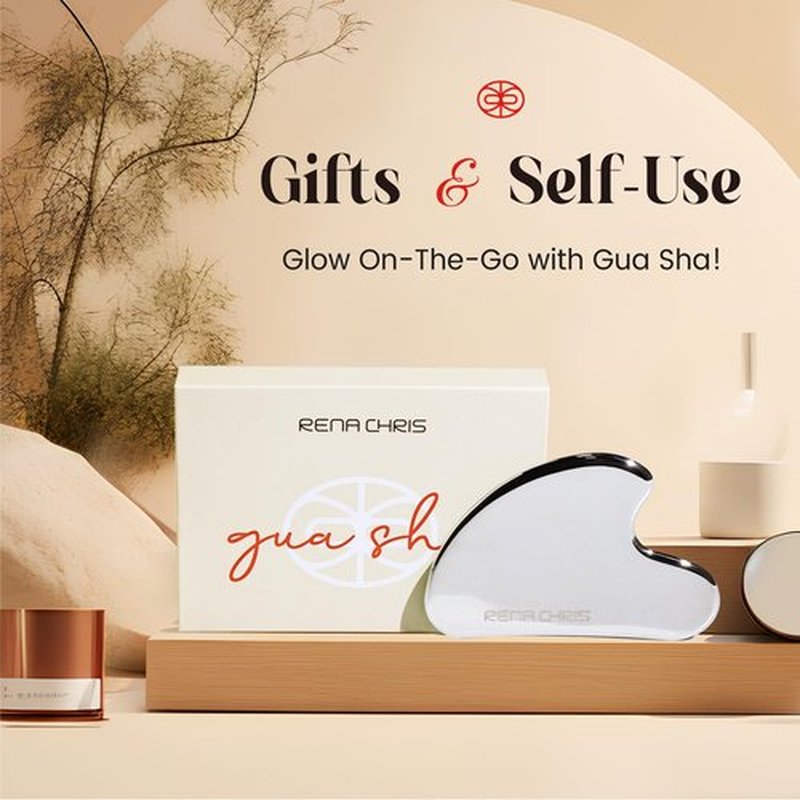 Rena Chris Gua Sha Facial Tools, Stainless Steel Guasha, Manual Massage Sticks for Jawline Sculpting and Puffiness Reducing, Scraping Massage Tool, Skin-Care Tool (Silver)