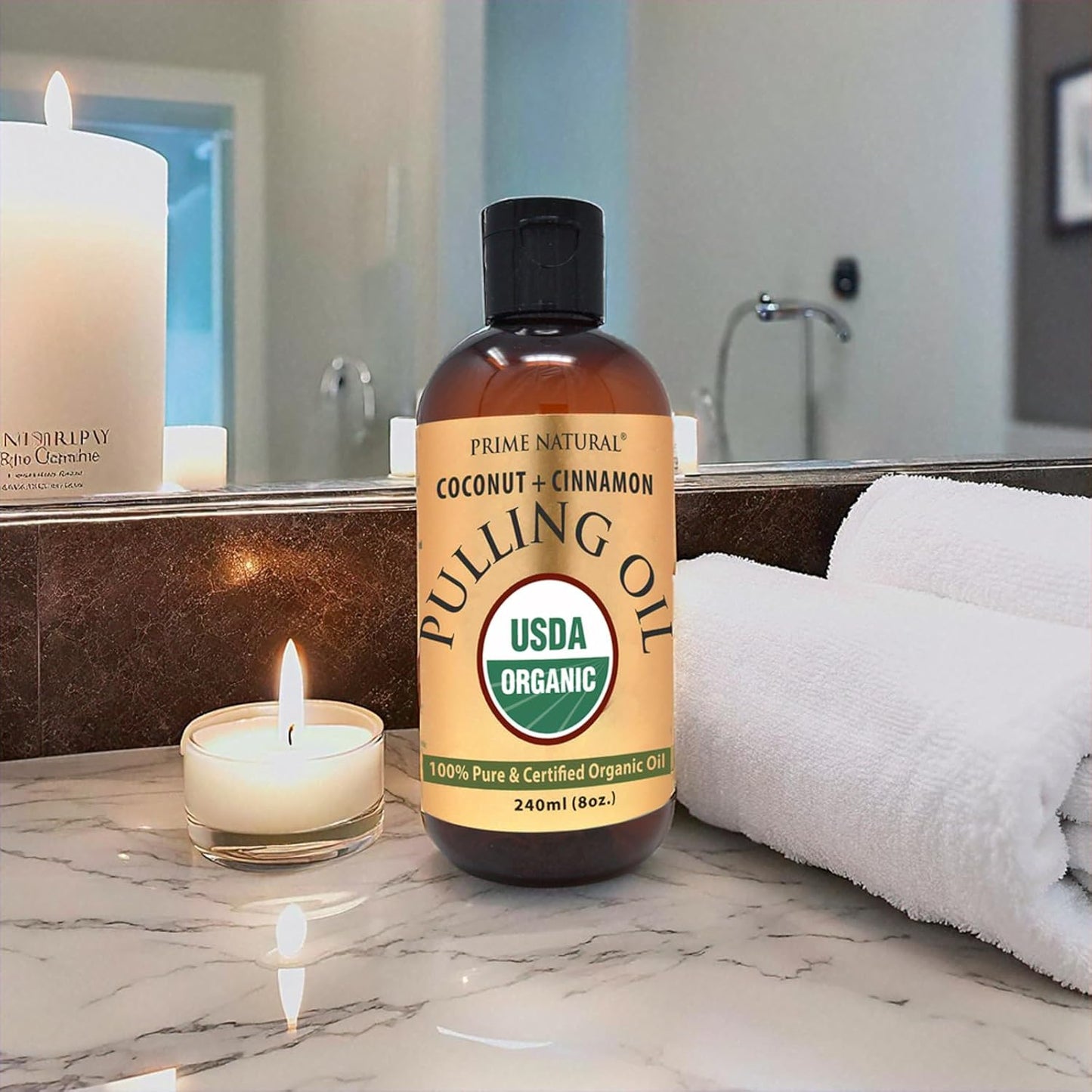 Natural Oil Pulling - Organic Coconut & Cinnamon Bark Oil 8oz | Teeth Whitening & Fresh Breath