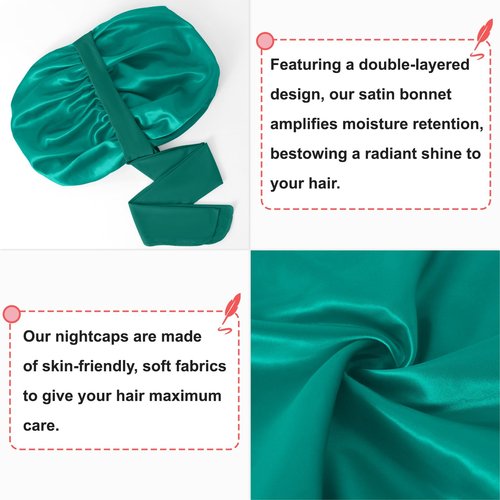Silk Bonnet for Sleeping Women, Large Silk Hair Bonnet for Sleeping, Satin Hair Bonnet for Sleeping with Tie Band Green