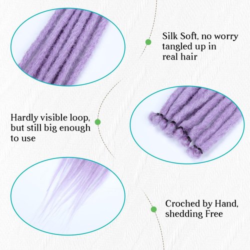 Quisduis 30 Inch 20 Strands Lavender Purple Dreadlock Extensions, Synthetic Single Ended Dreads Thin Soft Crochet Dreads Extensions Hippie Style Dreadlock for Woman…