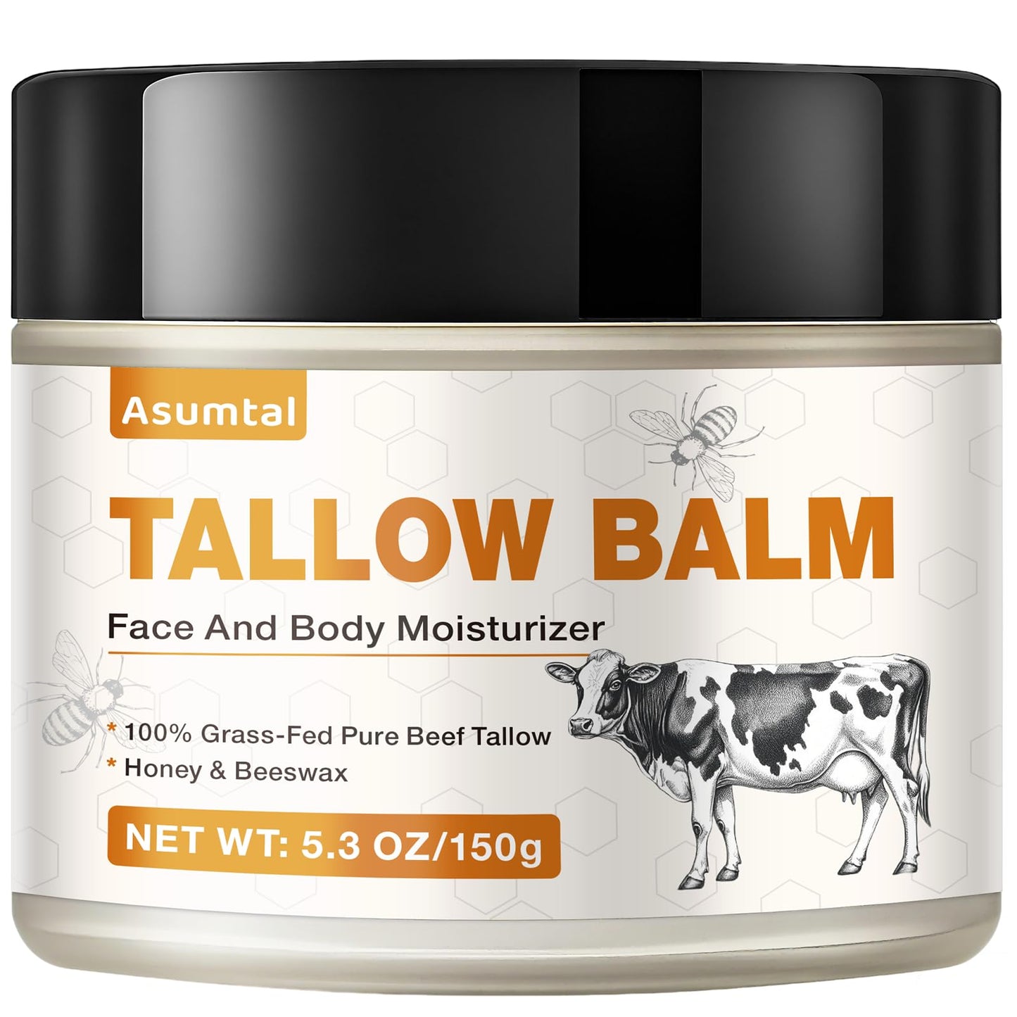 Asumtal Tallow and Honey Balm - Beef Tallow for Face & Skin Moisturizer, Deep Hydration for Dry & Sensitive Skin, Multi-Use Hydration for Night Cream & Full Body Care (5.3 Oz)
