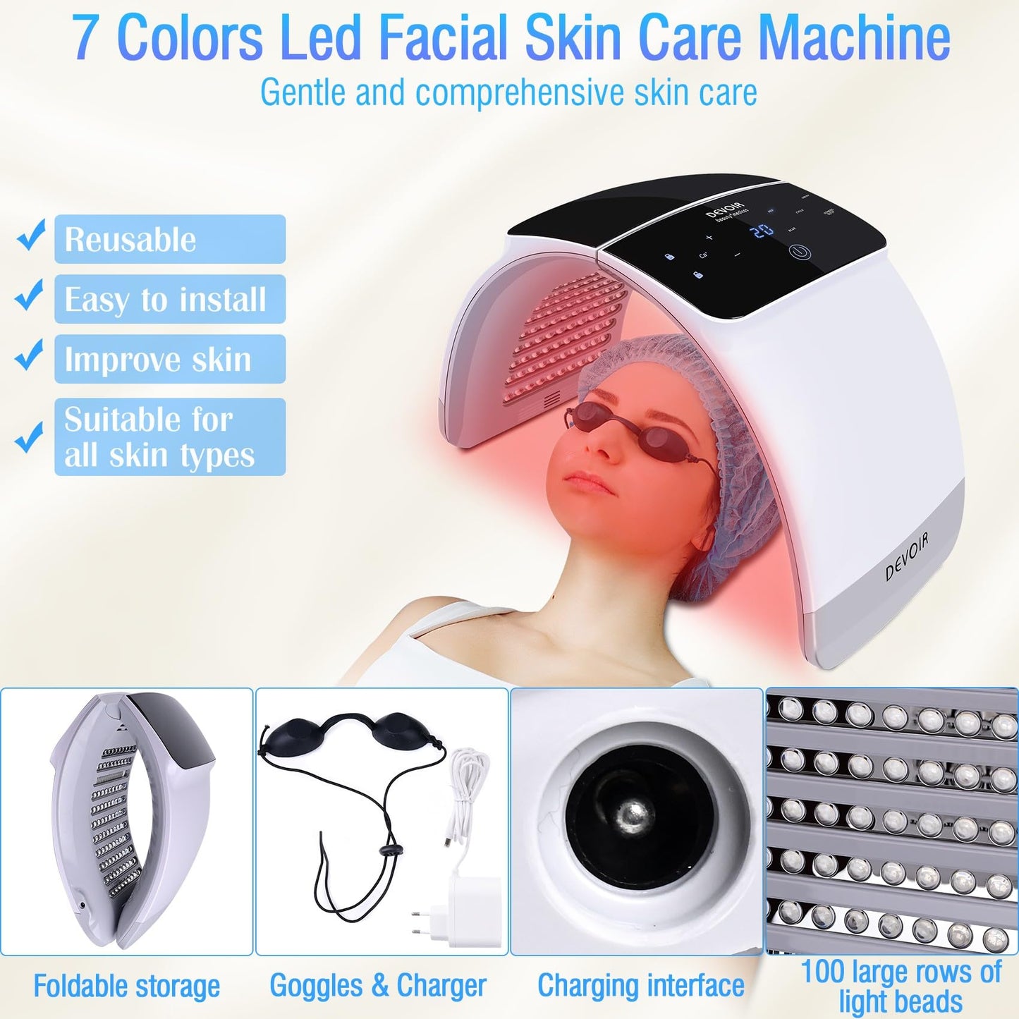 7 Color with LED Face for Facial Problems of SPA Facial Body Skin Care Beauty Salon Device-White