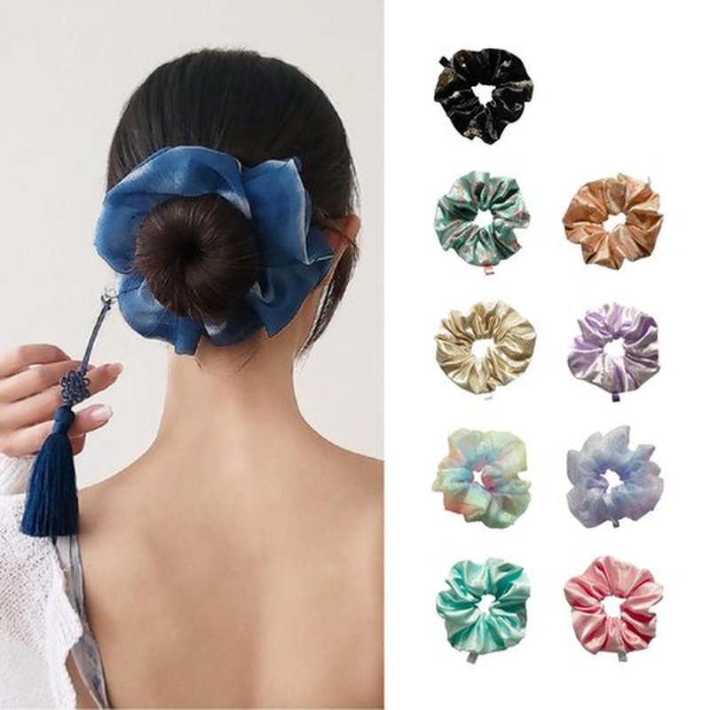Generic Scrunchie WSF Korean Hair - Handmade Soft Scrunchies for Hair, Hanbok ShuShu Scrunchies for Girls & Hair Ties for Women (Mavv & Simple Trinket Tassel)