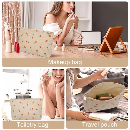 Wudimeitt Cosmetic bag Makeup bag Preppy Cute Corduroy Toiletry bag for women travel essentials (Yellow rose)