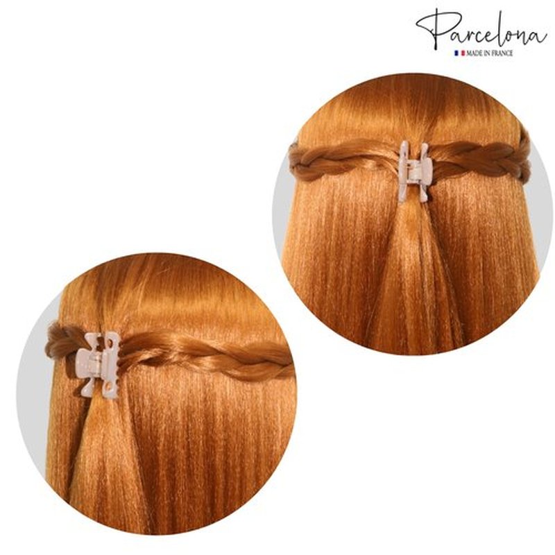 Parcelona French Classic Very Small 1 1/2" Claw Clips with Tight Spring Set of 3 Girls Hair Jaw Claw Clips Durable Styling Women Hair Accessories, Made in France (Blush Pink)