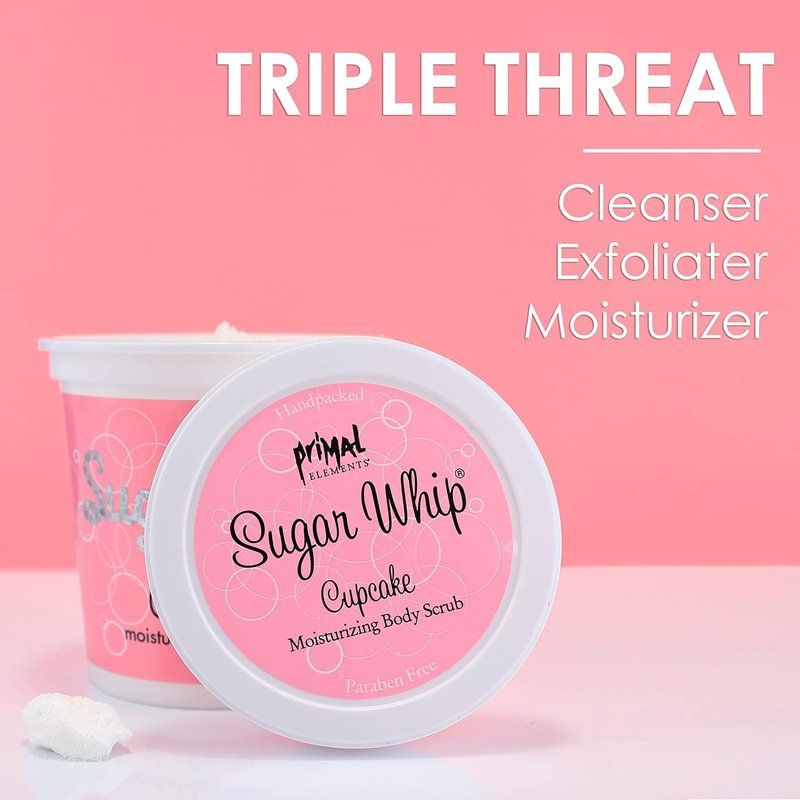 Exfoliating Sugar Scrub - Primal Elements Cupcake Whip Moisturizer | 10 oz Face & Body Cleanser