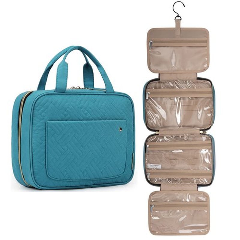 BAGSMART Toiletry Bag Travel Bag with hanging hook, Water-resistant Makeup Cosmetic Bag Travel Organizer for Accessories, Shampoo, Full Sized Container, Toiletries, Teal