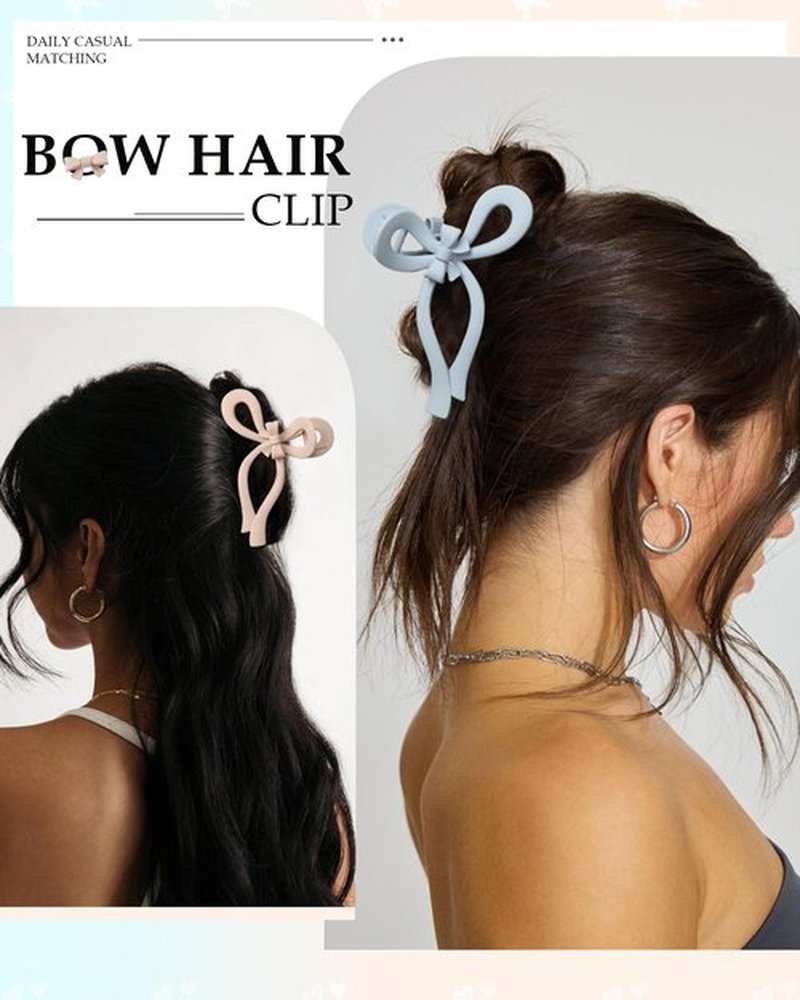 4 PCS Bow Hair Clips for Women Bow Claw Clip 5" Large Hair Claw Clips for Thick and Thin Hair Cute Bows Jaw Clip (Pink + Blue + Green + Dark Apricot)