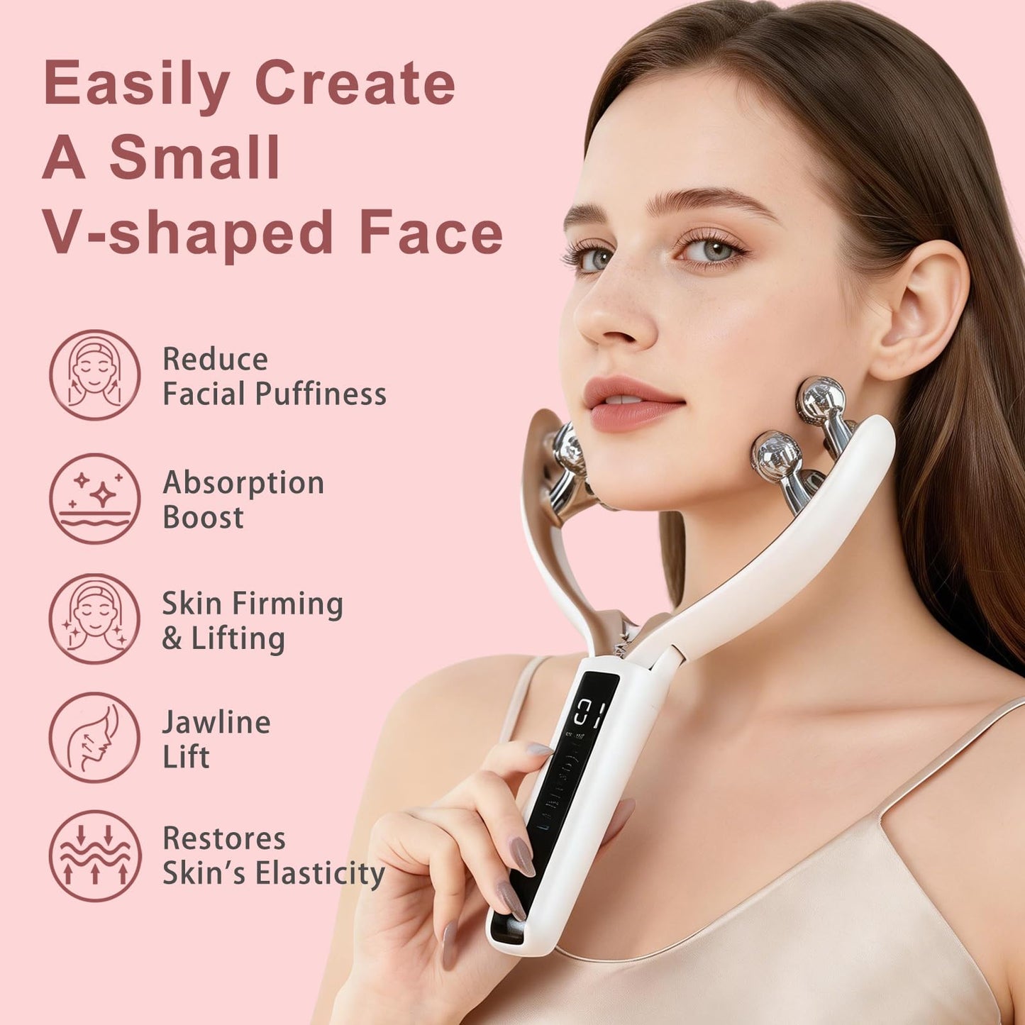 CXGRISE Wireless Facial Massager, 3D Roller Electric Facial Roller, Rechargeable V-Shape Sculpting & Puffiness Relief Tool, Face Roller Lymphatic Drainage for Home & Travel Use (Ball)