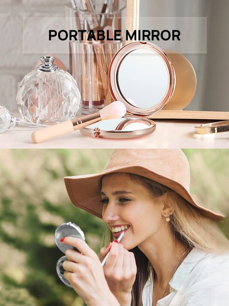Getinbulk Compact Mirror Bulk, Set of 2 Double-Sided 1X/2X Magnifying Purse Pocket Makeup Mirrors(Round, Rose Gold and Silver)